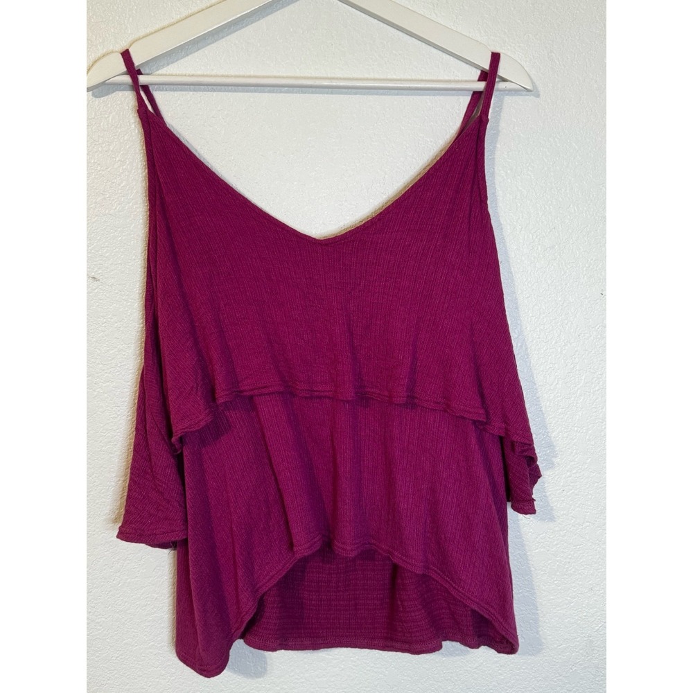 ONeill Tiered‎ Ruffle Tank Top Magenta Ribbed Spaghetti Strap Size M